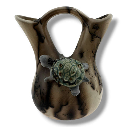 Small Handcrafted Horsehair Wedding Vase with Sculpted Sea Turtle By Luna - SunWest Treasures