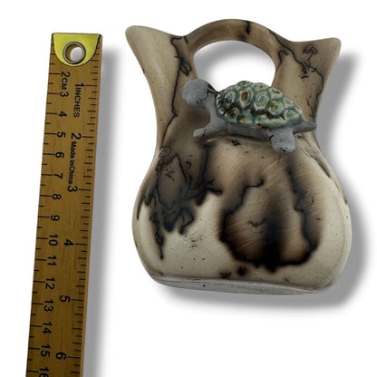 Small Handcrafted Horsehair Wedding Vase with Sculpted Sea Turtle By Luna - SunWest Treasures