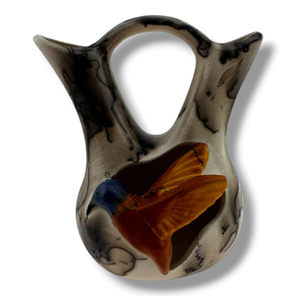 Small Handcrafted Horsehair Wedding Vase with Sculpted Hummingbird By Luna - SunWest Treasures