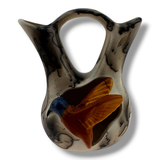 Small Handcrafted Horsehair Wedding Vase with Sculpted Hummingbird By Luna - SunWest Treasures