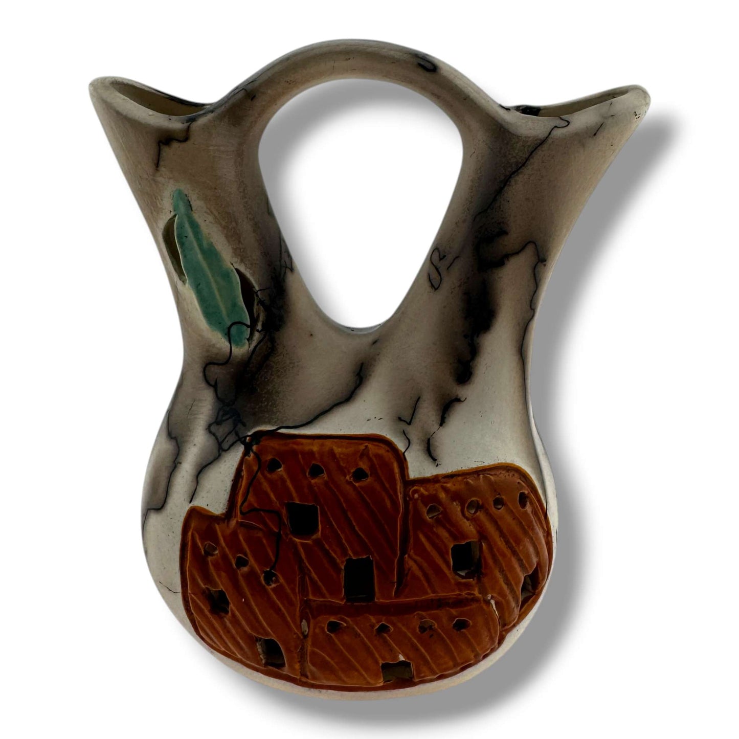 Handcrafted Small Horsehair Wedding Vase with Sculpted Pueblo By Luna - SunWest Treasures