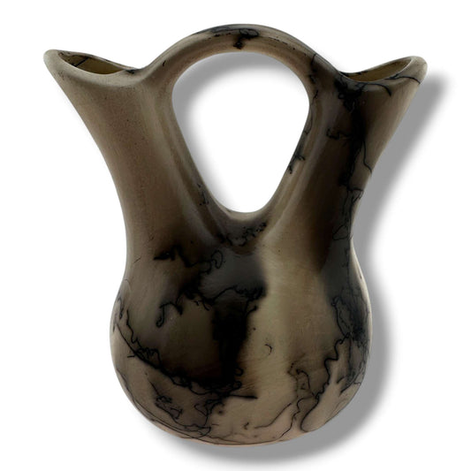 Handcrafted Small Horsehair Wedding Vase with Sculpted Pueblo By Luna - SunWest Treasures