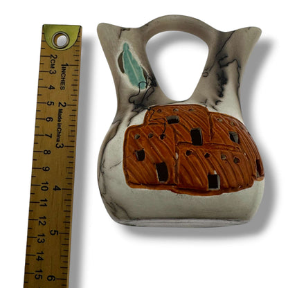 Handcrafted Small Horsehair Wedding Vase with Sculpted Pueblo By Luna - SunWest Treasures