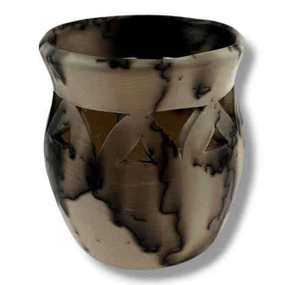 Horsehair Pottery Small Vase with Cutout Leaf Design by Luna - SunWest Treasures
