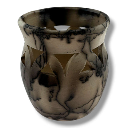 Horsehair Pottery Small Vase with Cutout Leaf Design by Luna - SunWest Treasures