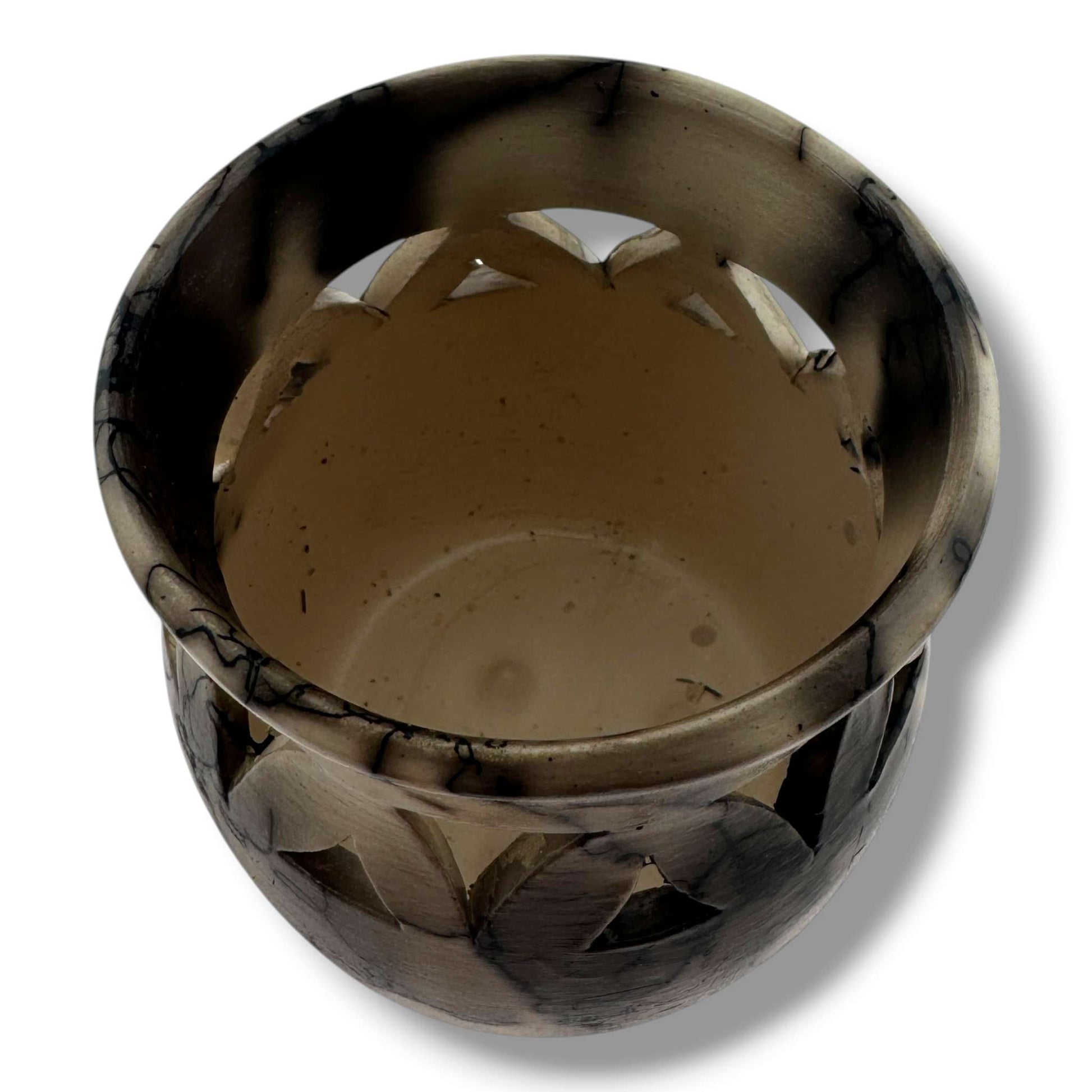 Horsehair Pottery Small Vase with Cutout Leaf Design by Luna - SunWest Treasures