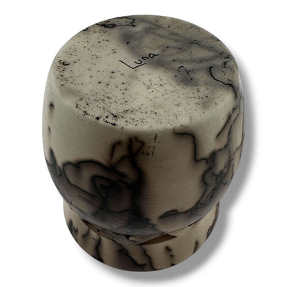 Horsehair Pottery Small Vase with Cutout Leaf Design by Luna - SunWest Treasures