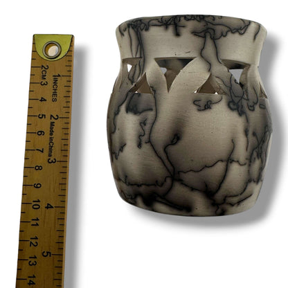 Horsehair Pottery Small Vase with Cutout Leaf Design by Luna - SunWest Treasures