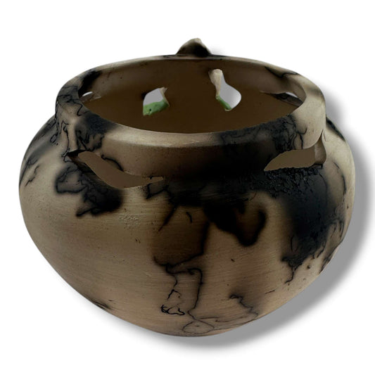 Handcrafted Horsehair Small Seed Pot with Sculpted Praying Hands by Luna - SunWest Treasures