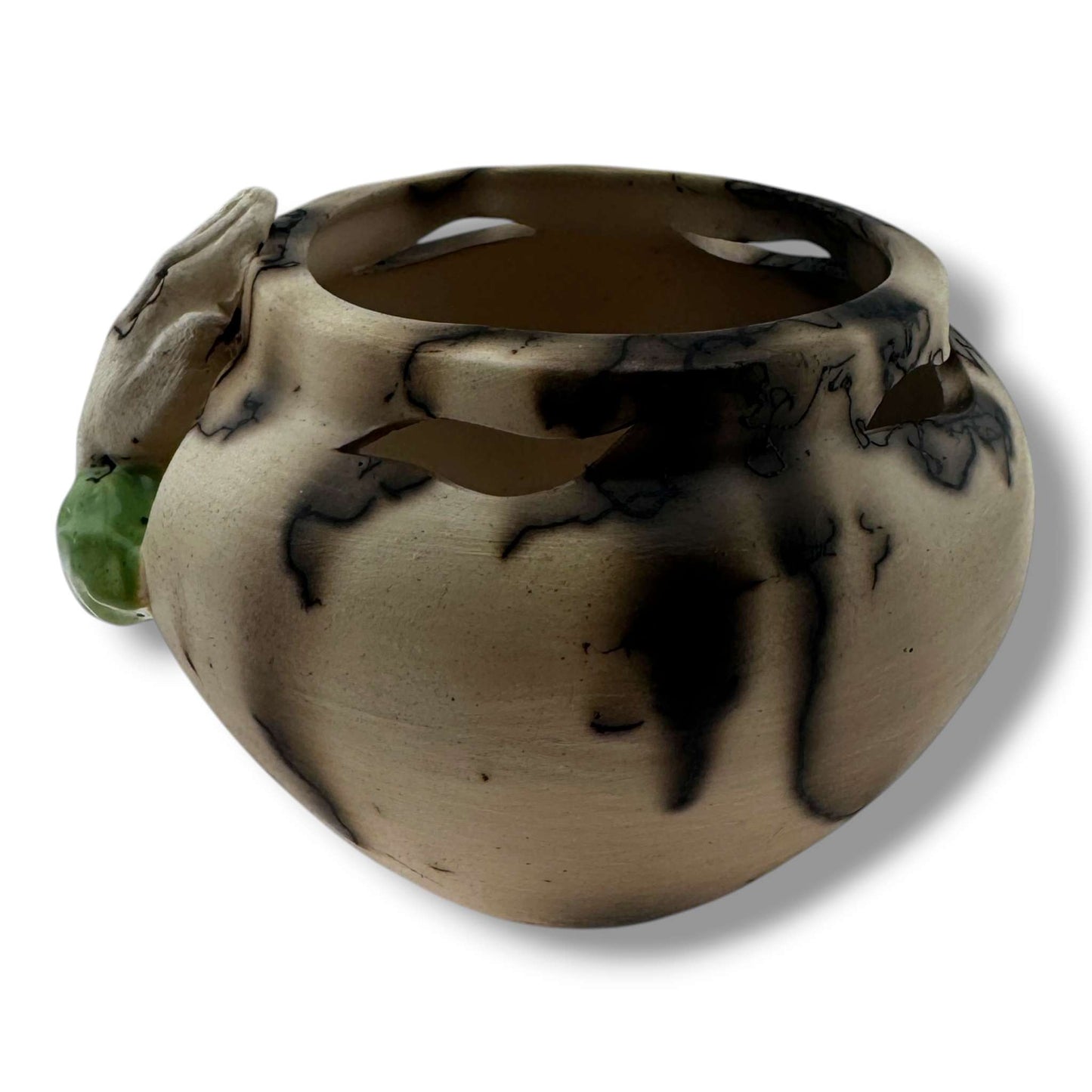 Handcrafted Horsehair Small Seed Pot with Sculpted Praying Hands by Luna - SunWest Treasures