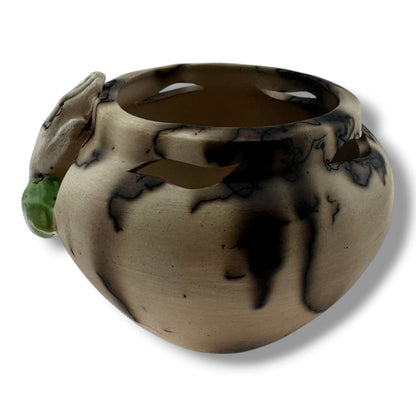 Handcrafted Horsehair Small Seed Pot with Sculpted Praying Hands by Luna - SunWest Treasures