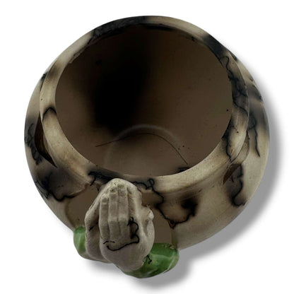 Handcrafted Horsehair Small Seed Pot with Sculpted Praying Hands by Luna - SunWest Treasures