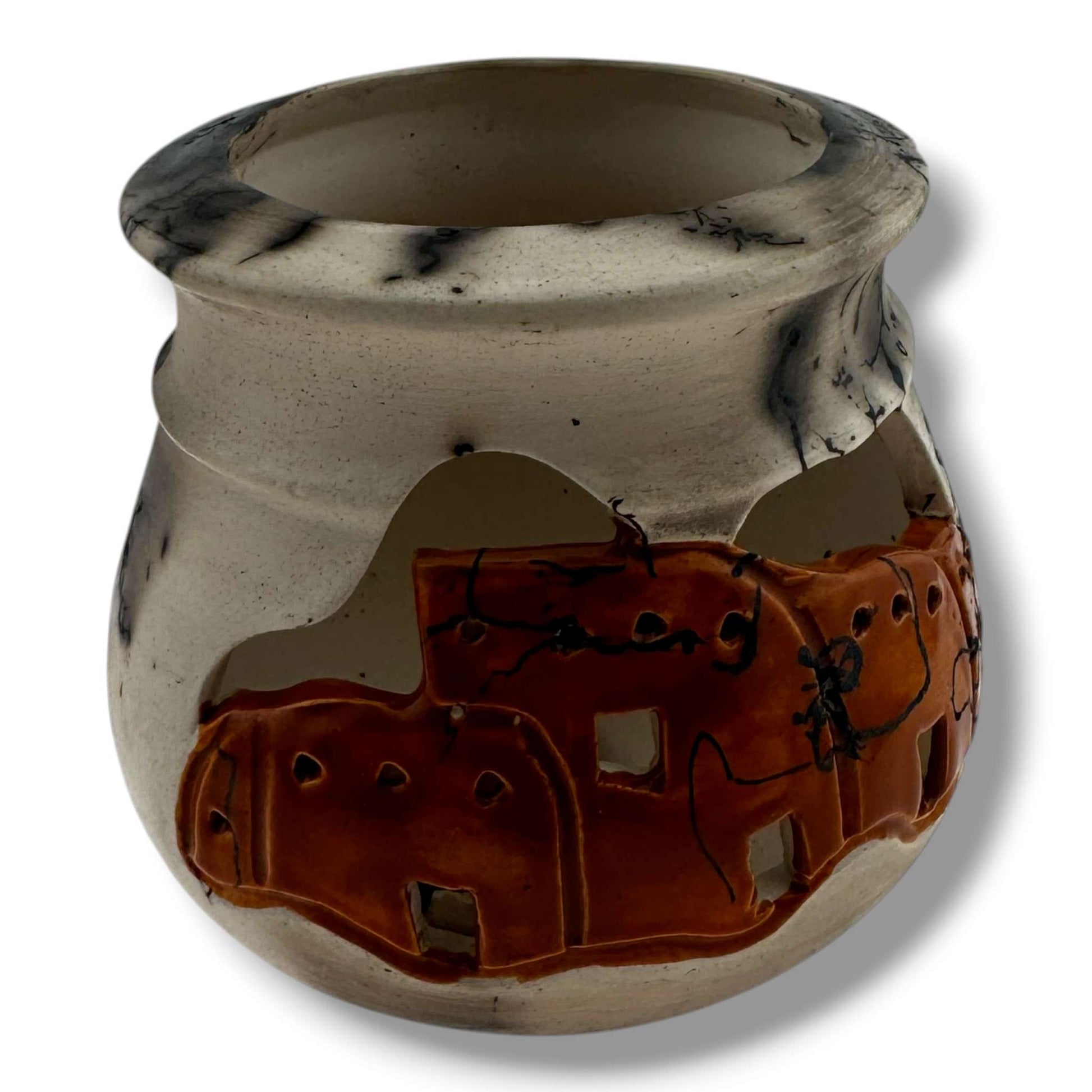 Small Horsehair Seed Pot with Sculpted Pueblo Cliff Dwelling by Luna - SunWest Treasures