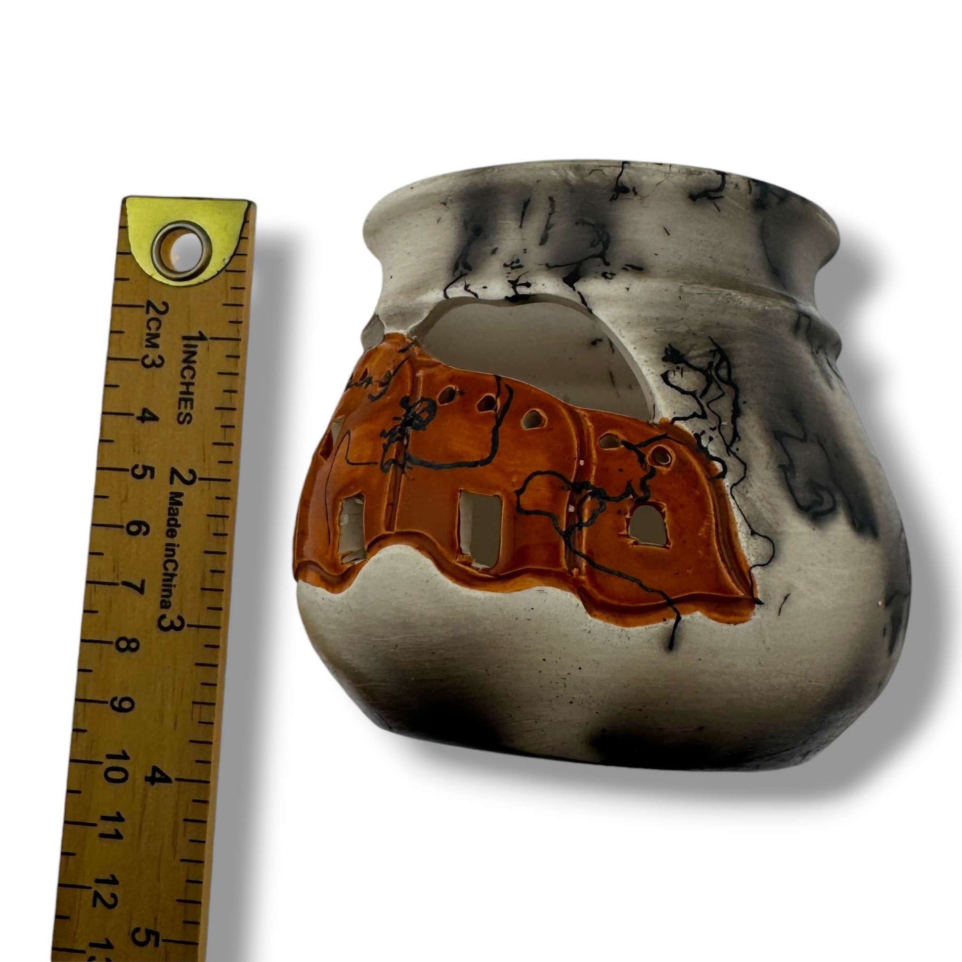 Small Horsehair Seed Pot with Sculpted Pueblo Cliff Dwelling by Luna - SunWest Treasures