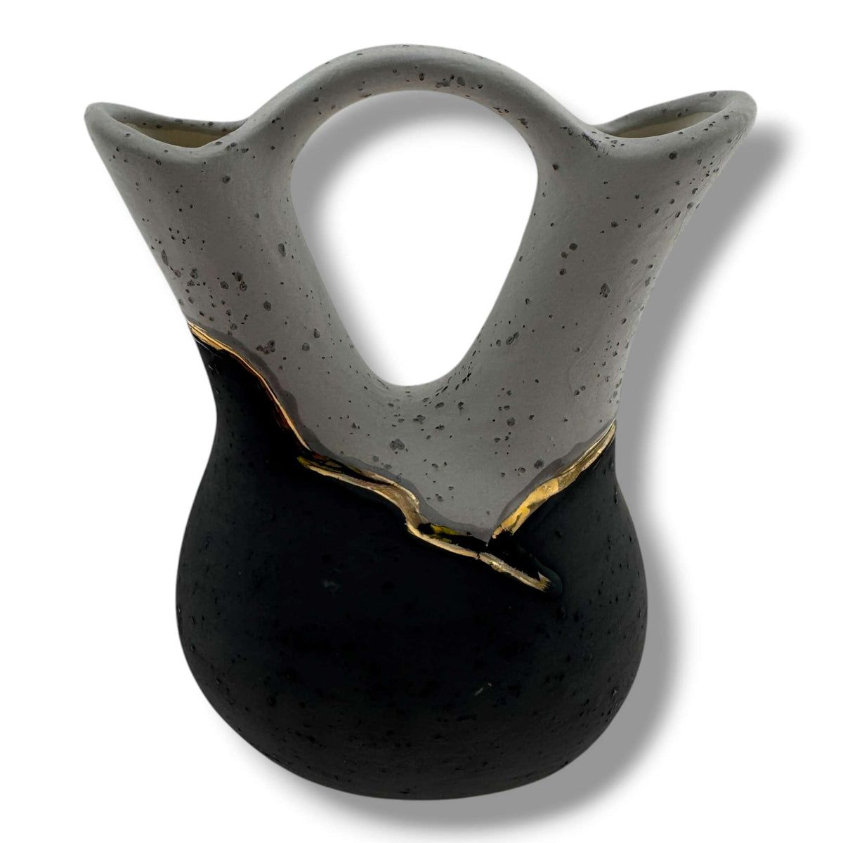 Small Wedding Vase with Sculpted Pueblo Cliff Dwelling Liquid Gold Accents by Luna - SunWest Treasures