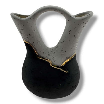 Small Wedding Vase with Sculpted Pueblo Cliff Dwelling Liquid Gold Accents by Luna - SunWest Treasures