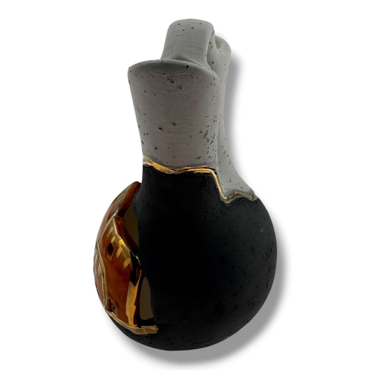 Small Wedding Vase with Sculpted Pueblo Cliff Dwelling Liquid Gold Accents by Luna - SunWest Treasures