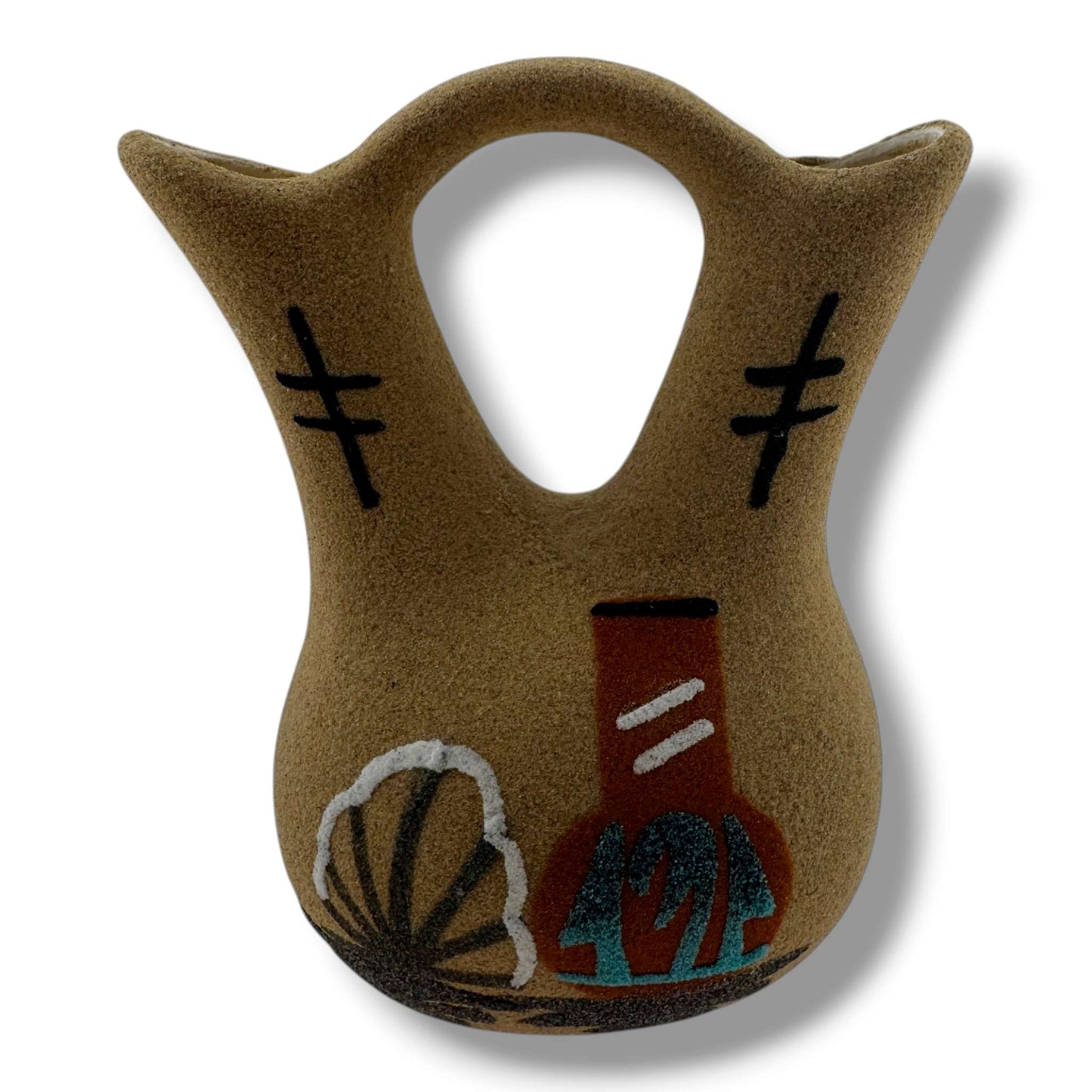 Small Horsehair Wedding Vase with Kokopelli & Pottery Sand Painting Design - SunWest Treasures