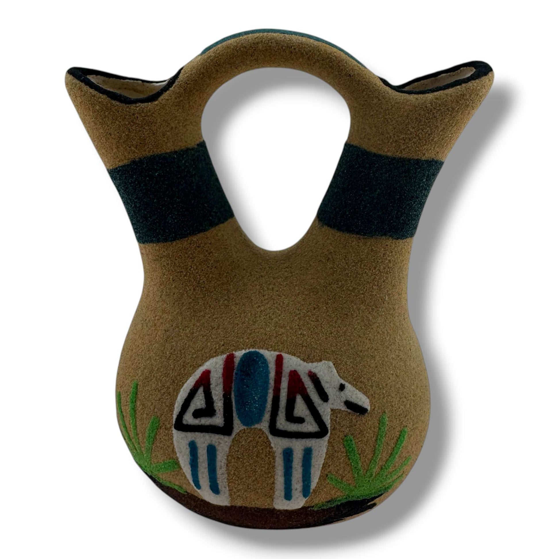 Sand Painted Small Wedding Vase with Bear & Bear Paw Motifs by Molly & Bryan Goldtooth - SunWest Treasures