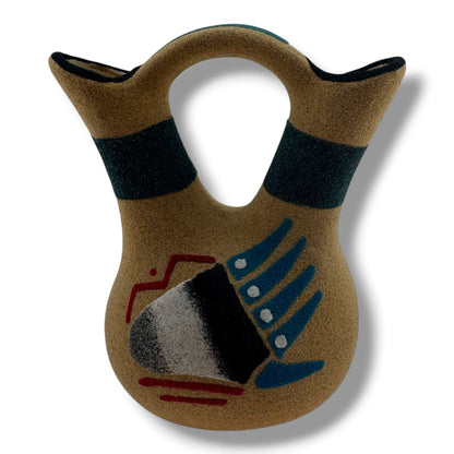 Sand Painted Small Wedding Vase with Bear & Bear Paw Motifs by Molly & Bryan Goldtooth - SunWest Treasures