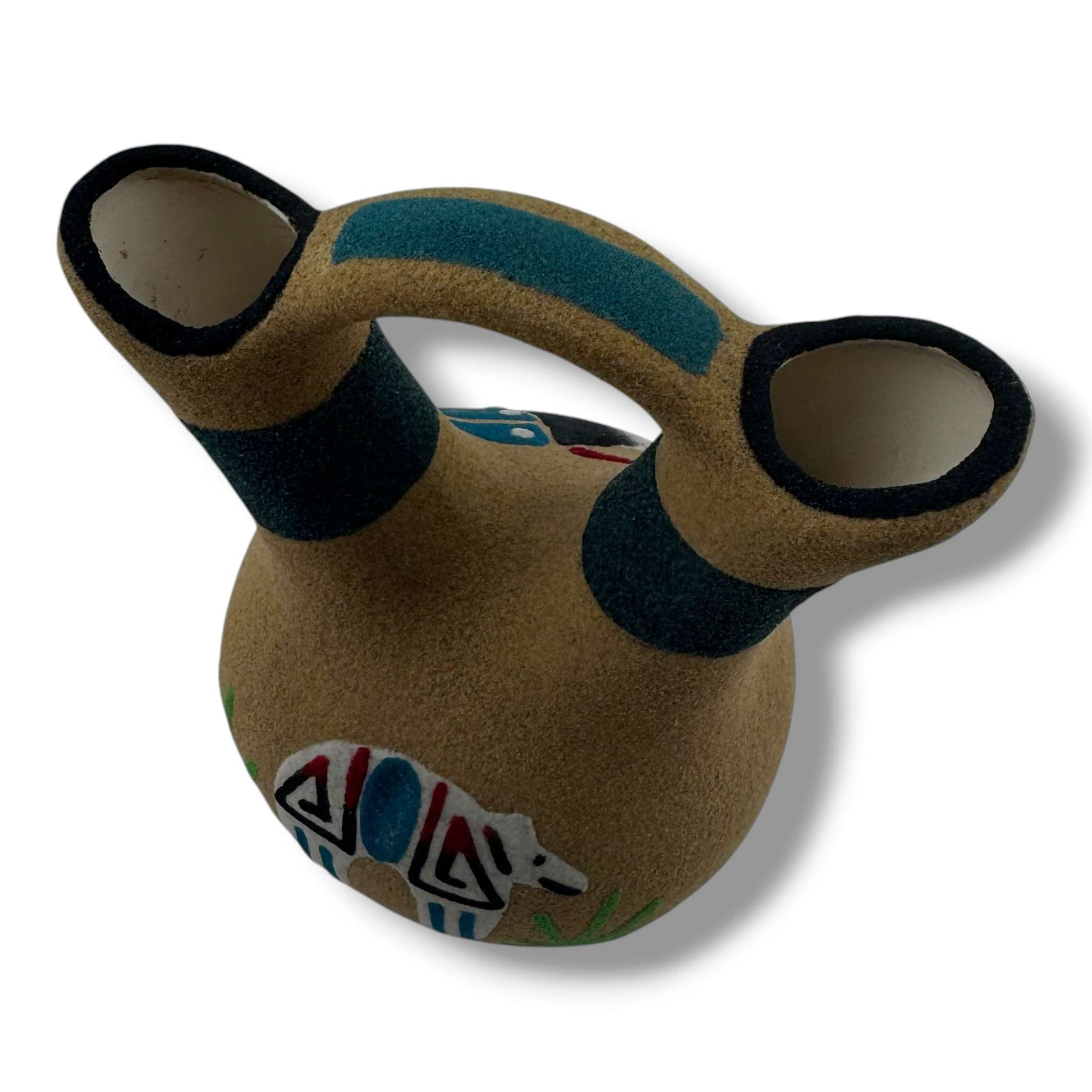 Sand Painted Small Wedding Vase with Bear & Bear Paw Motifs by Molly & Bryan Goldtooth - SunWest Treasures