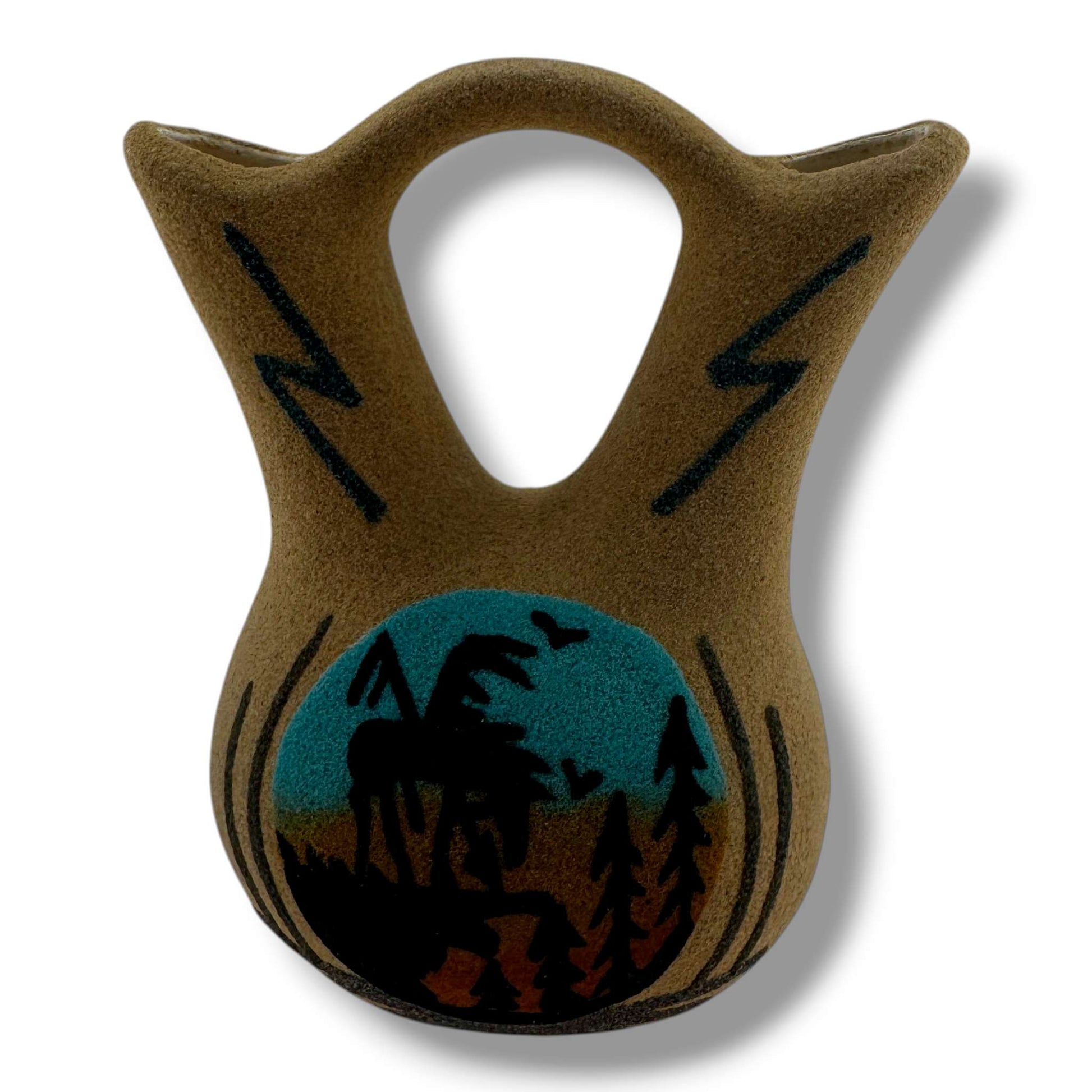 Small Handcrafted Sand Painted Wedding Vase with End of the Trail & Kokopelli Motifs - SunWest Treasures