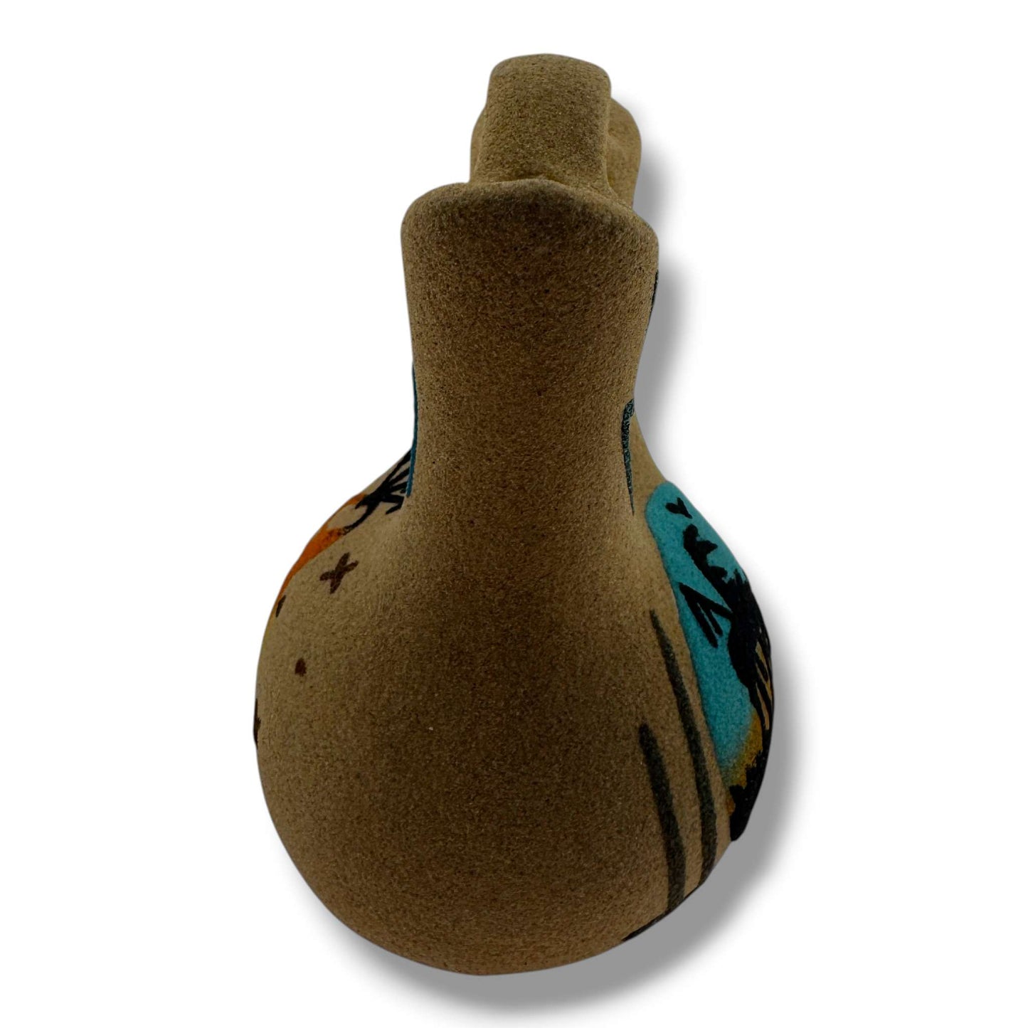 Small Handcrafted Sand Painted Wedding Vase with End of the Trail & Kokopelli Motifs - SunWest Treasures