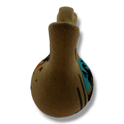 Small Handcrafted Sand Painted Wedding Vase with End of the Trail & Kokopelli Motifs - SunWest Treasures