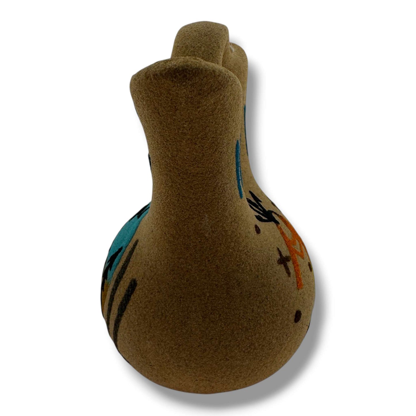 Small Handcrafted Sand Painted Wedding Vase with End of the Trail & Kokopelli Motifs - SunWest Treasures