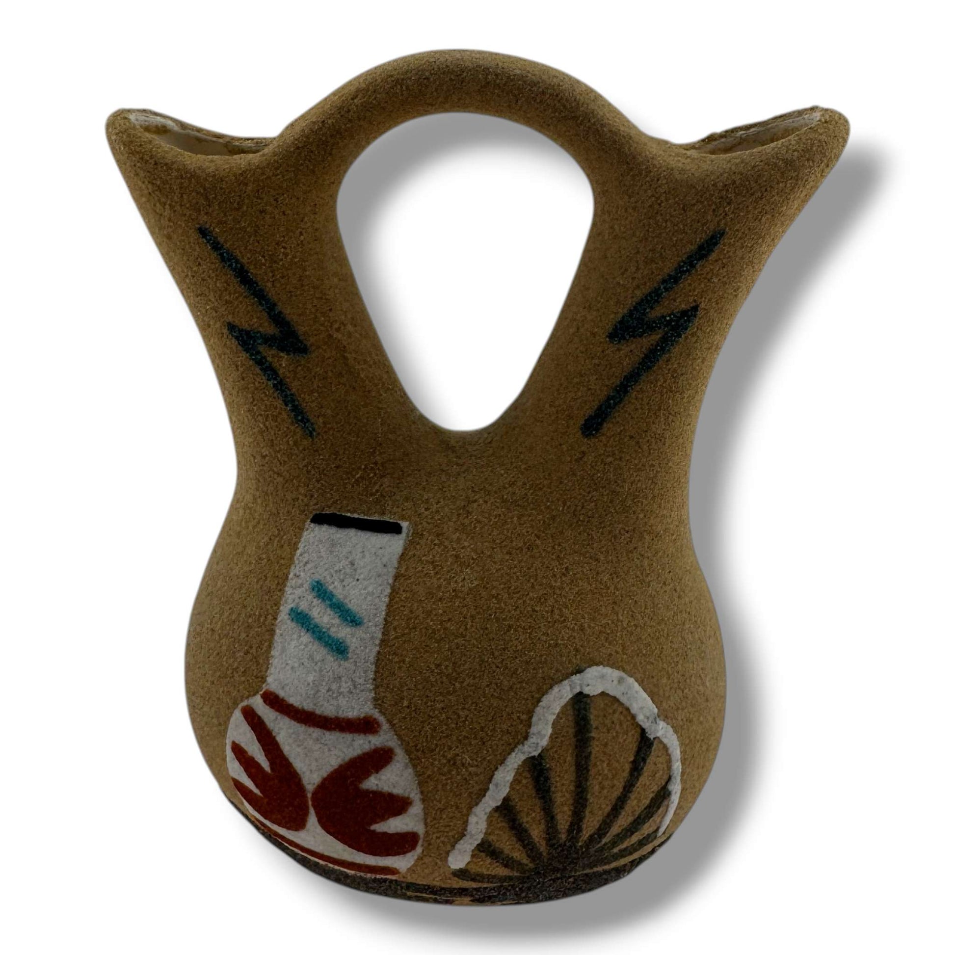 Handcrafted Small Sand Painted Wedding Vase with White Pottery & Grand Canyon Motifs - SunWest Treasures