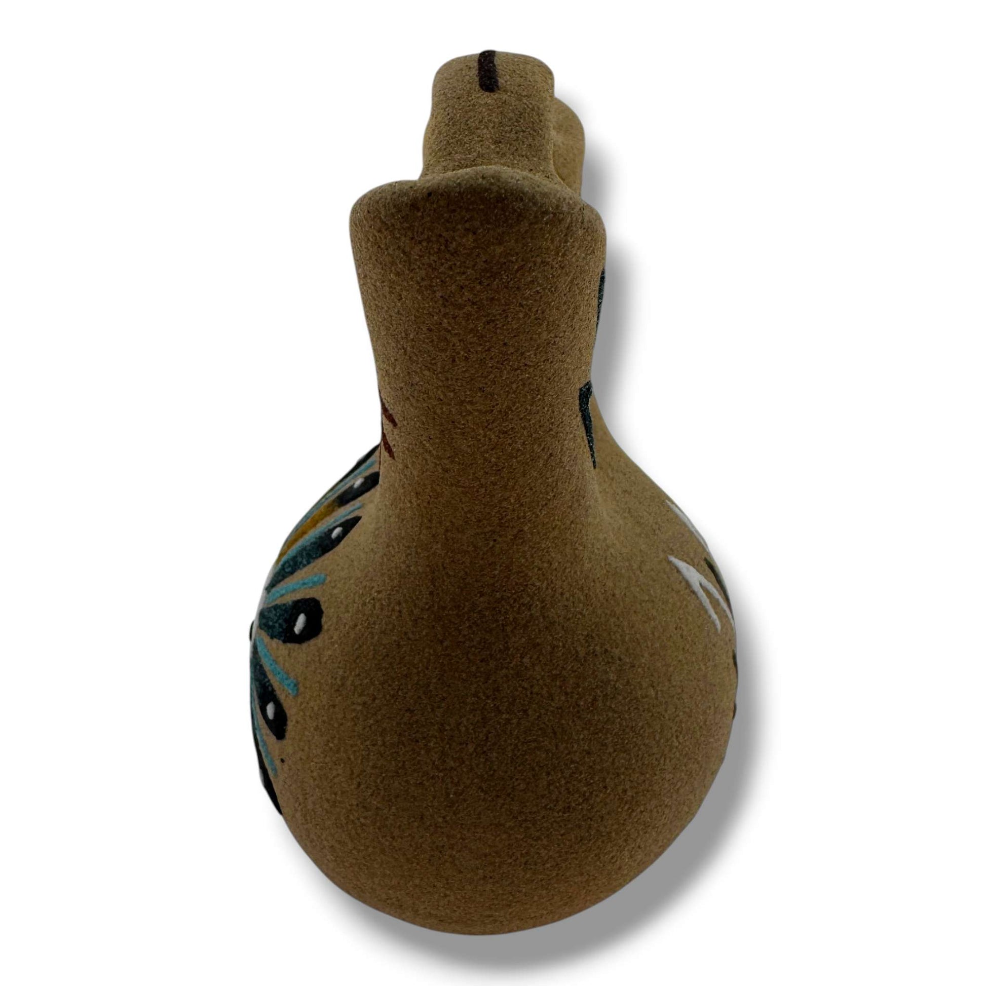 Handcrafted Sand Painted Wedding Vase with Sunface & Feather Motifs - SunWest Treasures