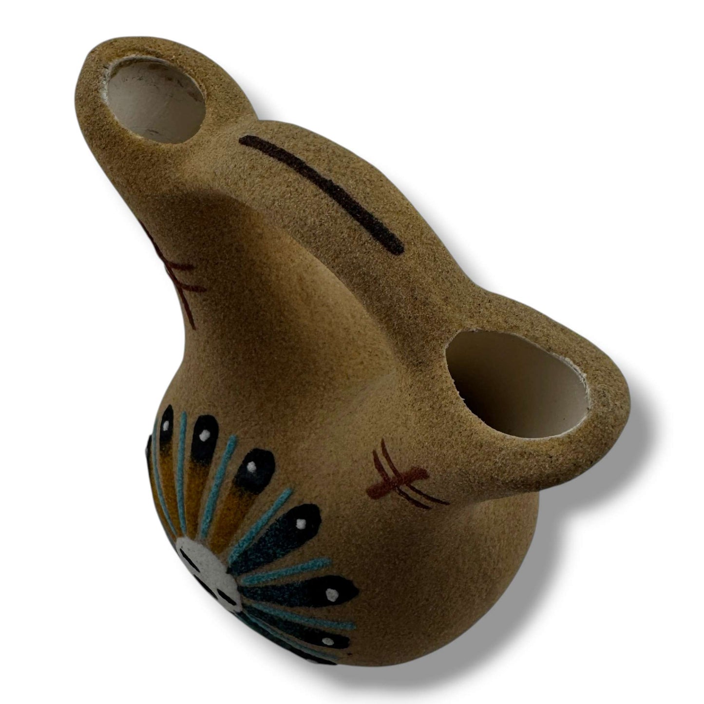 Handcrafted Sand Painted Wedding Vase with Sunface & Feather Motifs - SunWest Treasures