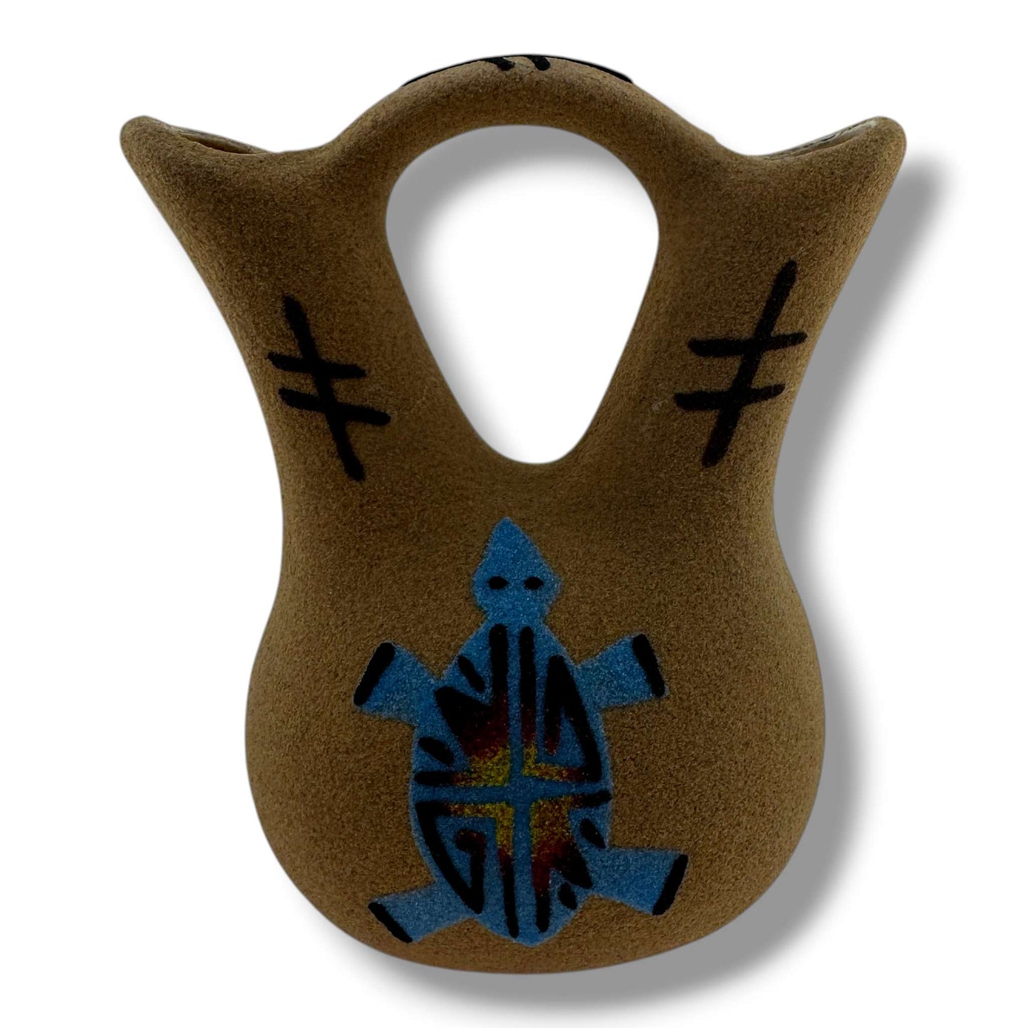 Handcrafted Sand Painted Small Wedding Vase with Blue Turtle & Canyon Motifs - SunWest Treasures