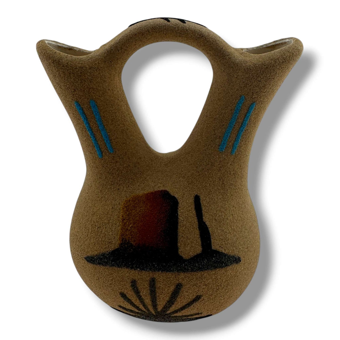 Handcrafted Sand Painted Small Wedding Vase with Blue Turtle & Canyon Motifs - SunWest Treasures