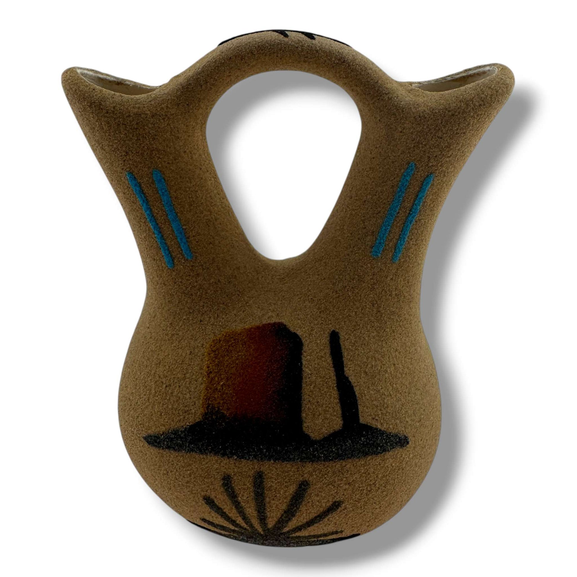 Handcrafted Sand Painted Small Wedding Vase with Blue Turtle & Canyon Motifs - SunWest Treasures