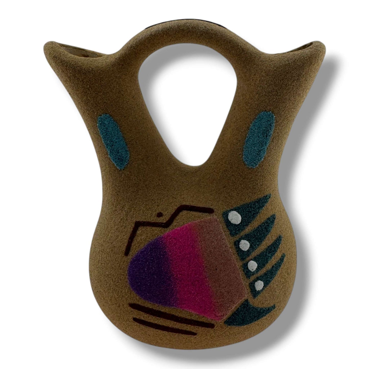 Handcrafted Sand Painted Wedding Vase with Symmetrical Bear Paw Motifs - SunWest Treasures