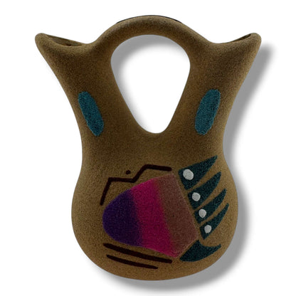 Handcrafted Sand Painted Wedding Vase with Symmetrical Bear Paw Motifs - SunWest Treasures
