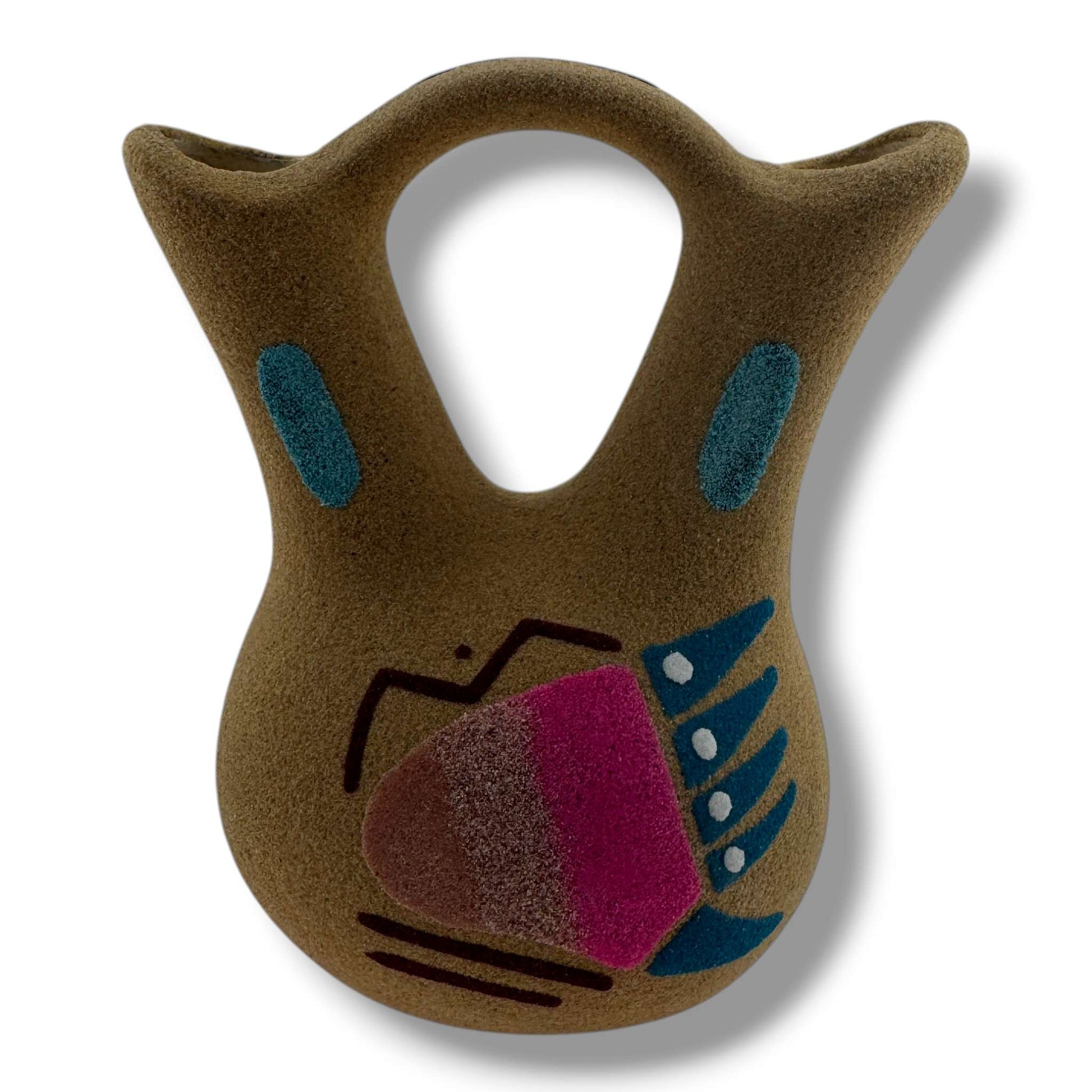 Handcrafted Sand Painted Wedding Vase with Symmetrical Bear Paw Motifs - SunWest Treasures