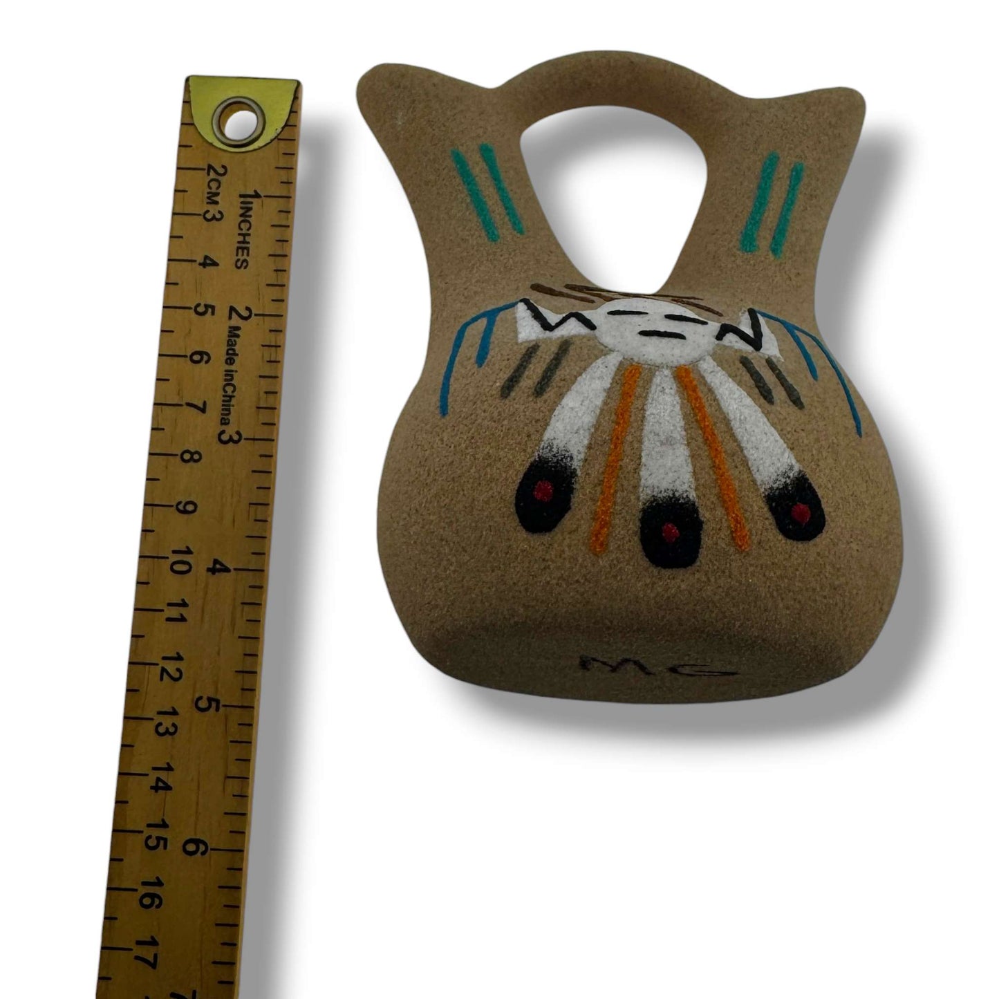 Handcrafted Sand Painted Wedding Vase with Yei Spirit & Bear Paw Motifs - SunWest Treasures