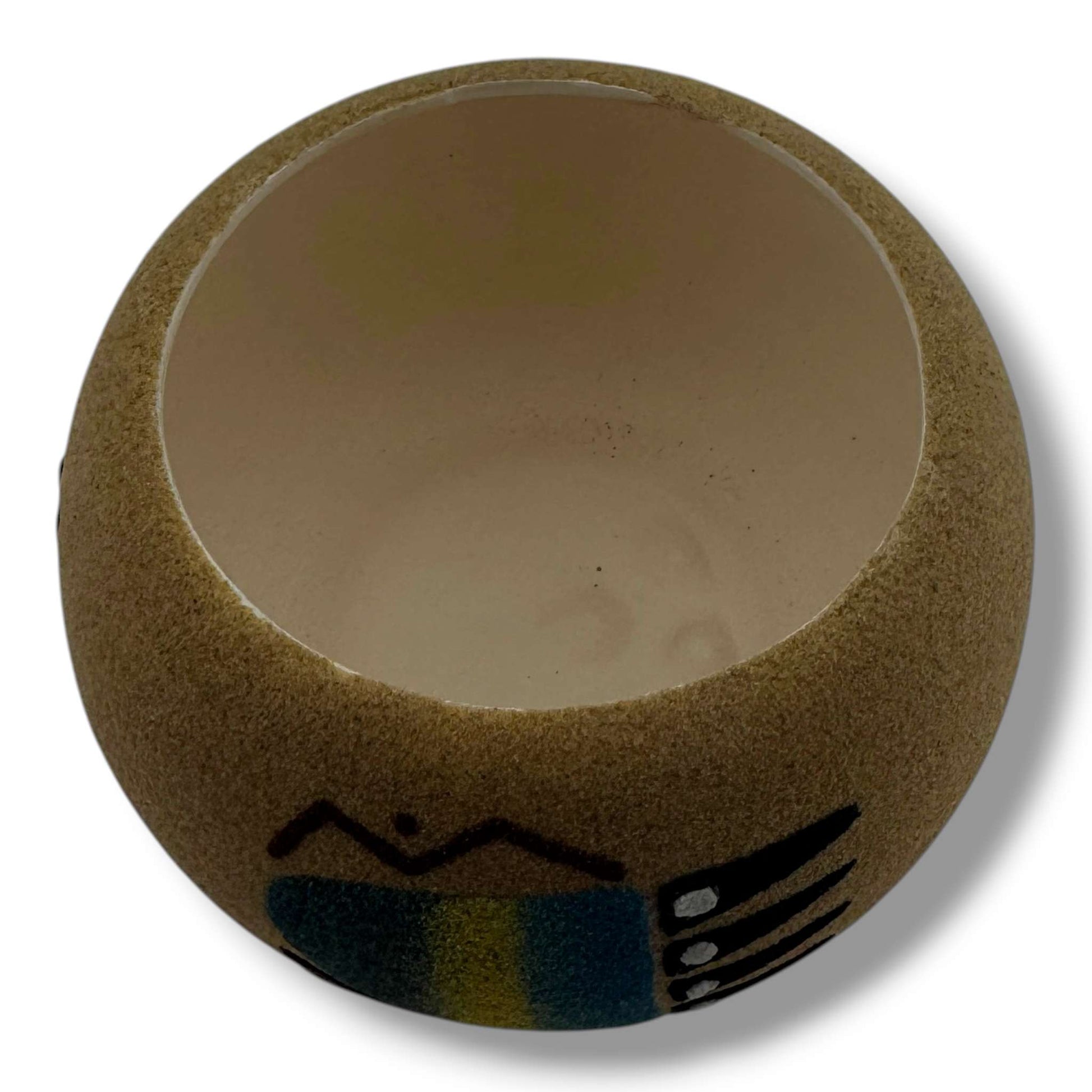 Small Handcrafted Sand Painted Seed Pot with Symmetrical Bear Paw Motifs - SunWest Treasures