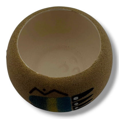Small Handcrafted Sand Painted Seed Pot with Symmetrical Bear Paw Motifs - SunWest Treasures