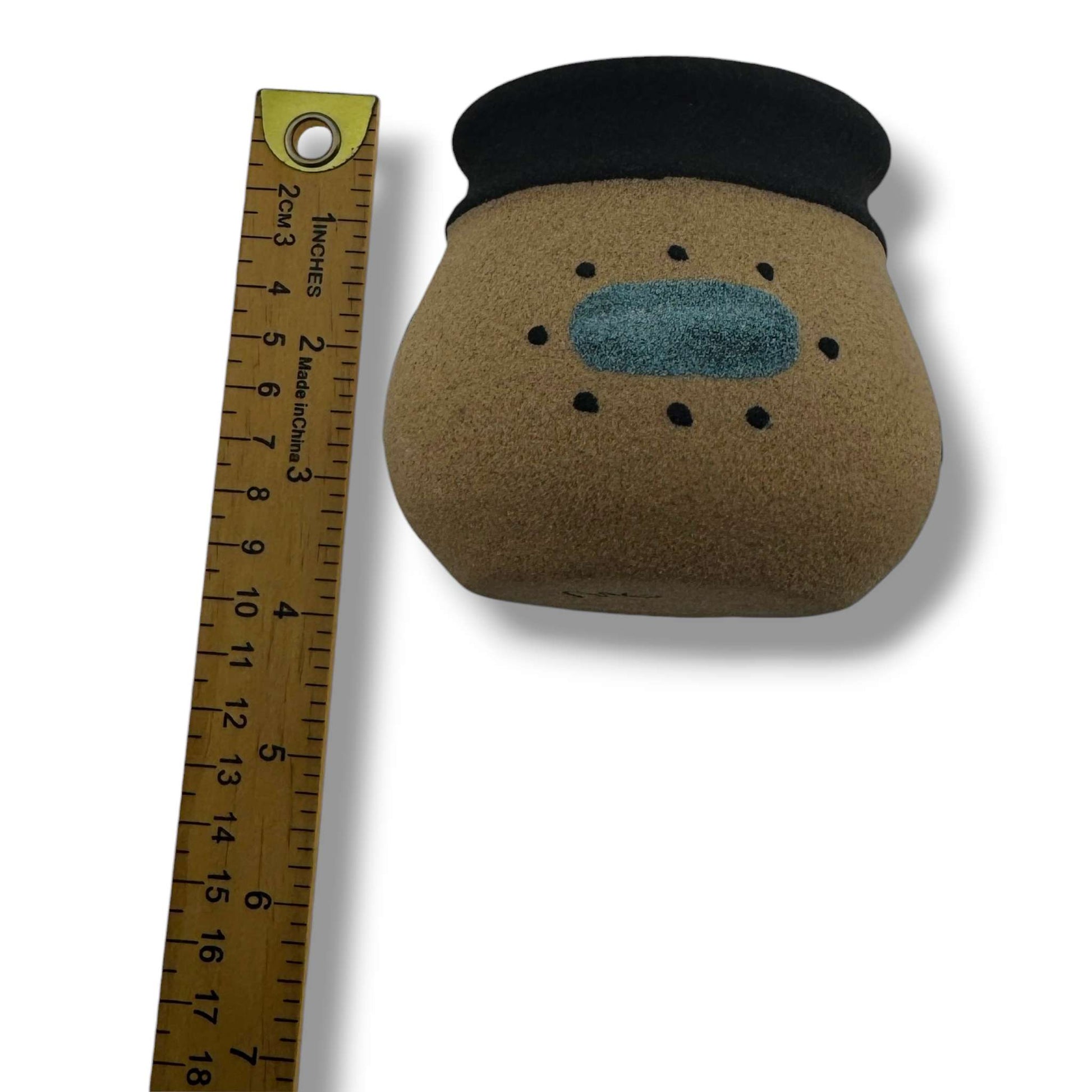 Handcrafted Small Sand Painted Seed Pot with Bear & Geometric Shield Motifs - SunWest Treasures