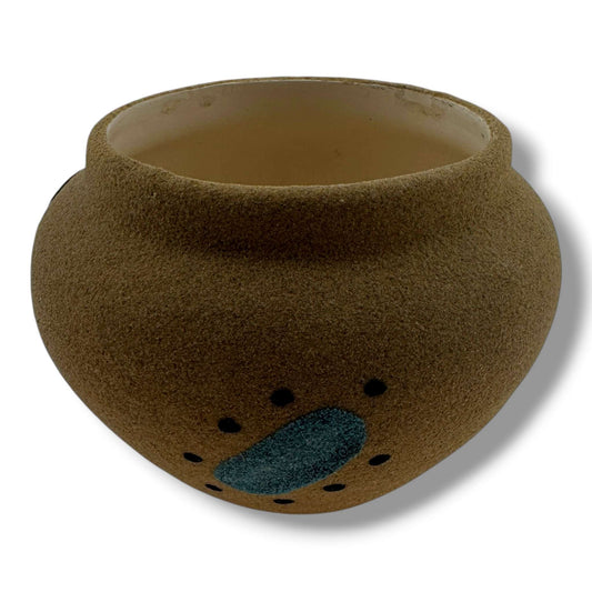 Small Handcrafted Sand Painted Seed Pot with Canyon & Geometric Mesa Motifs - SunWest Treasures