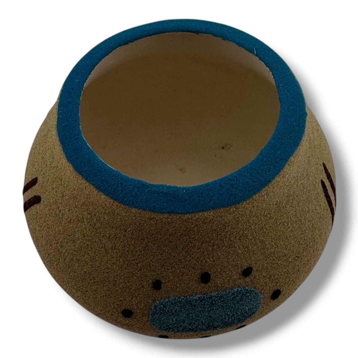 Handcrafted Small Sand Painted Seed Pot with Kokopelli & Geometric Mesa Motifs - SunWest Treasures