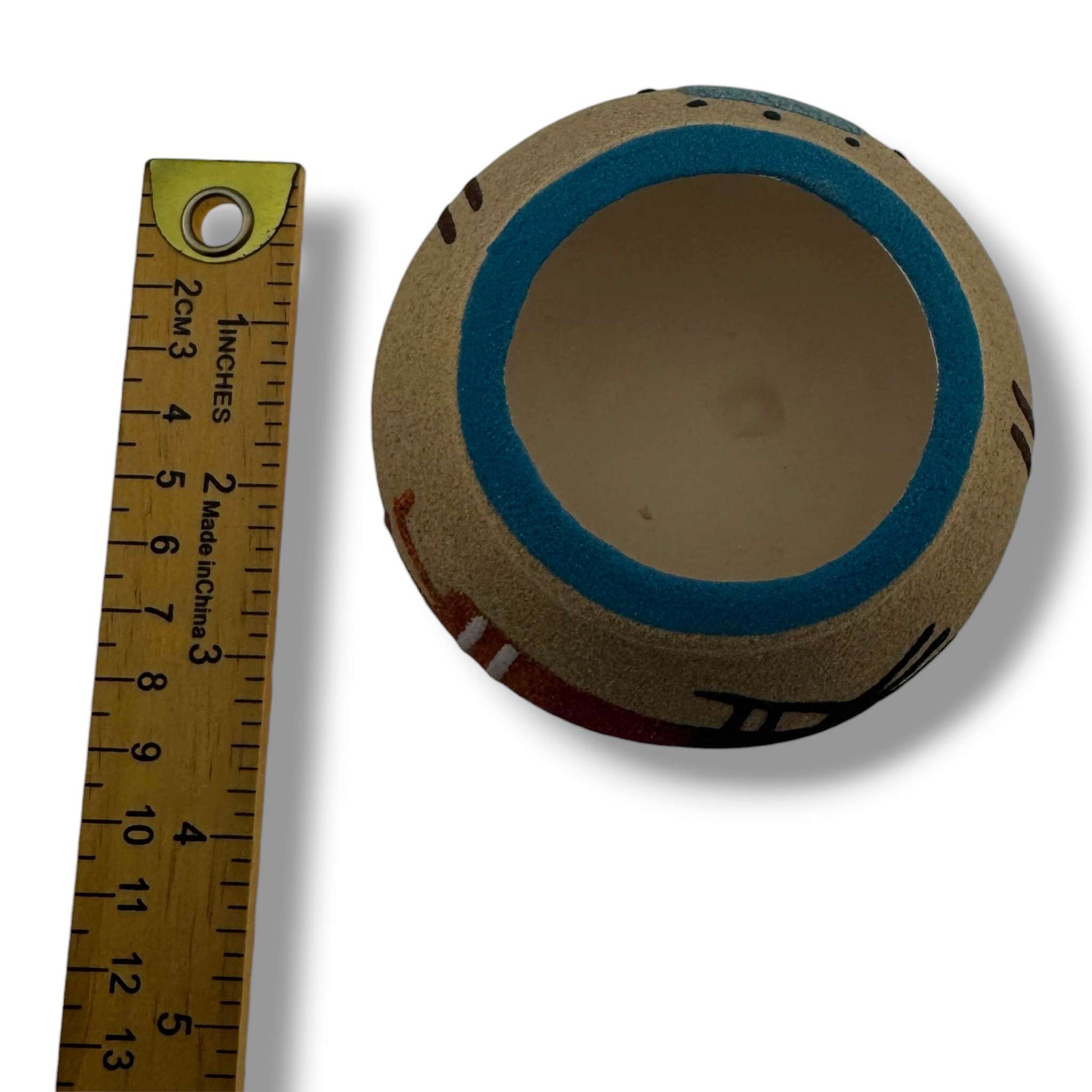 Handcrafted Small Sand Painted Seed Pot with Kokopelli & Geometric Mesa Motifs - SunWest Treasures