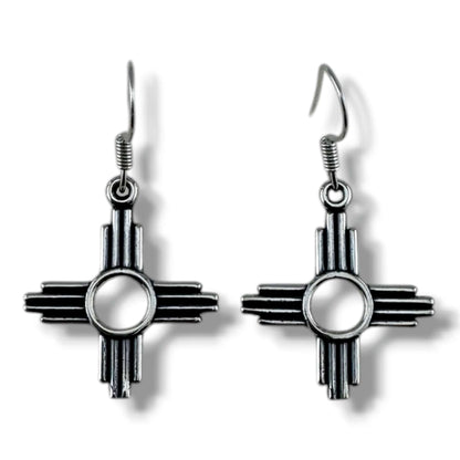 Sterling Silver Smaller Zia Sun Symbol Hook Dangle Earrings - SunWest Treasures