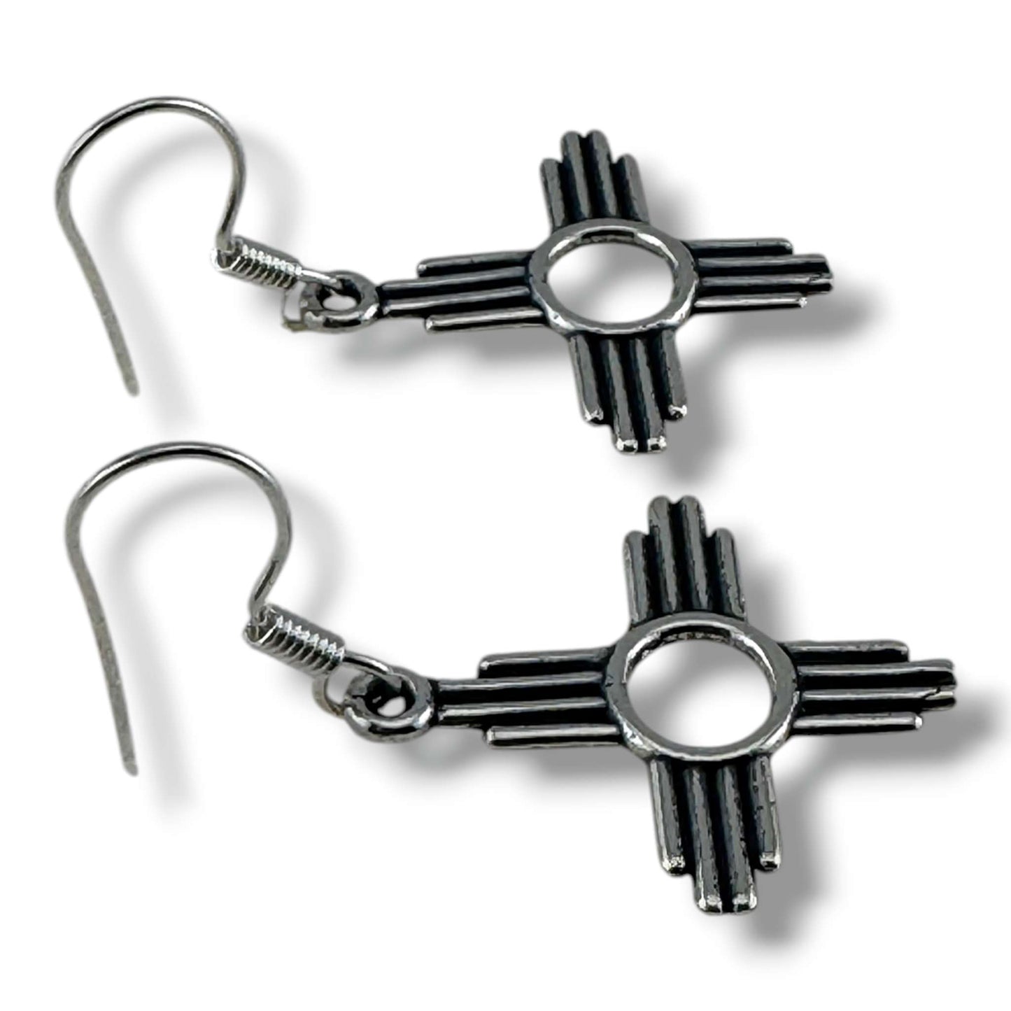 Sterling Silver Smaller Zia Sun Symbol Hook Dangle Earrings - SunWest Treasures