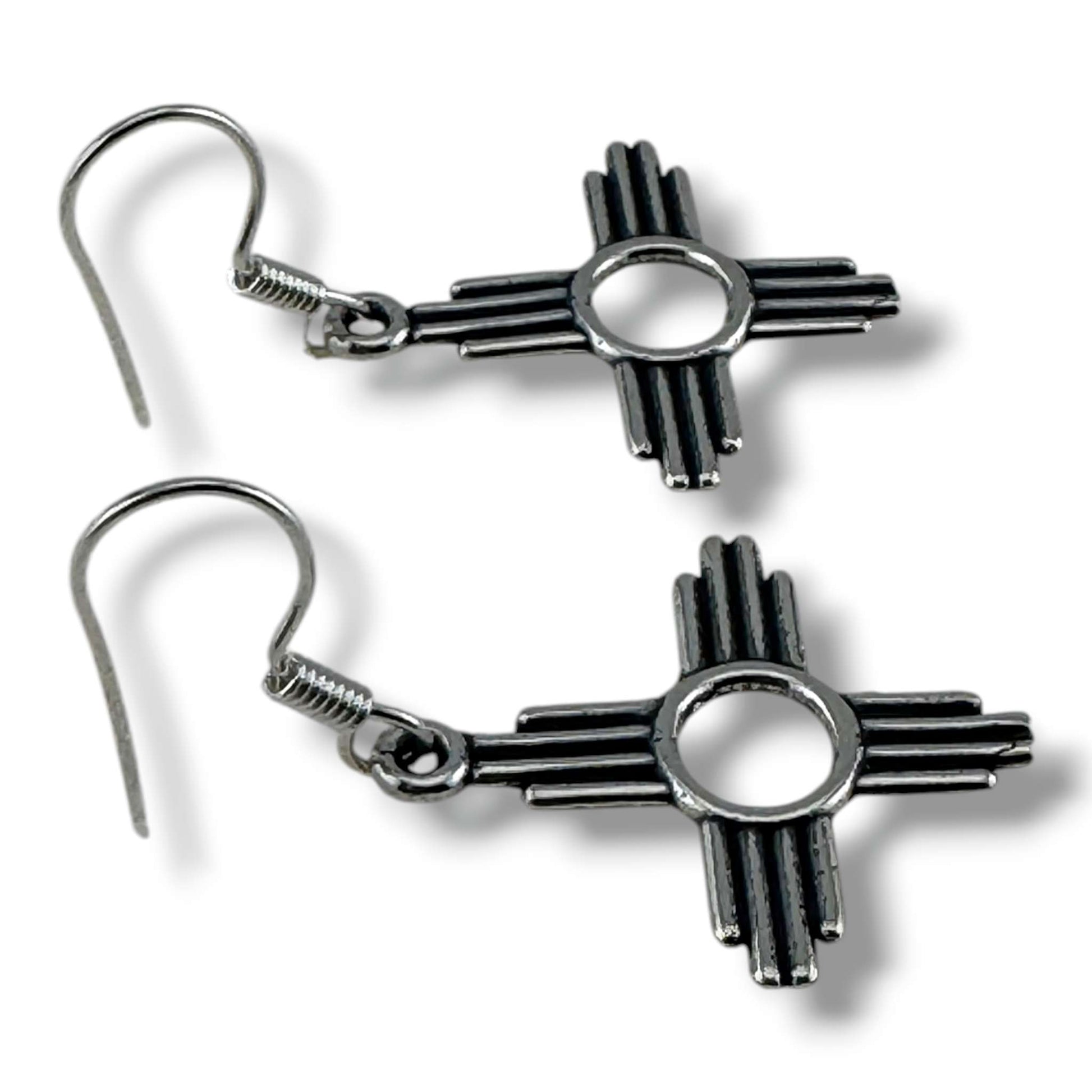Sterling Silver Smaller Zia Sun Symbol Hook Dangle Earrings - SunWest Treasures