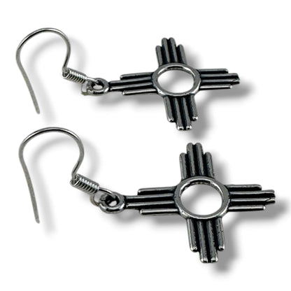 Sterling Silver Smaller Zia Sun Symbol Hook Dangle Earrings - SunWest Treasures