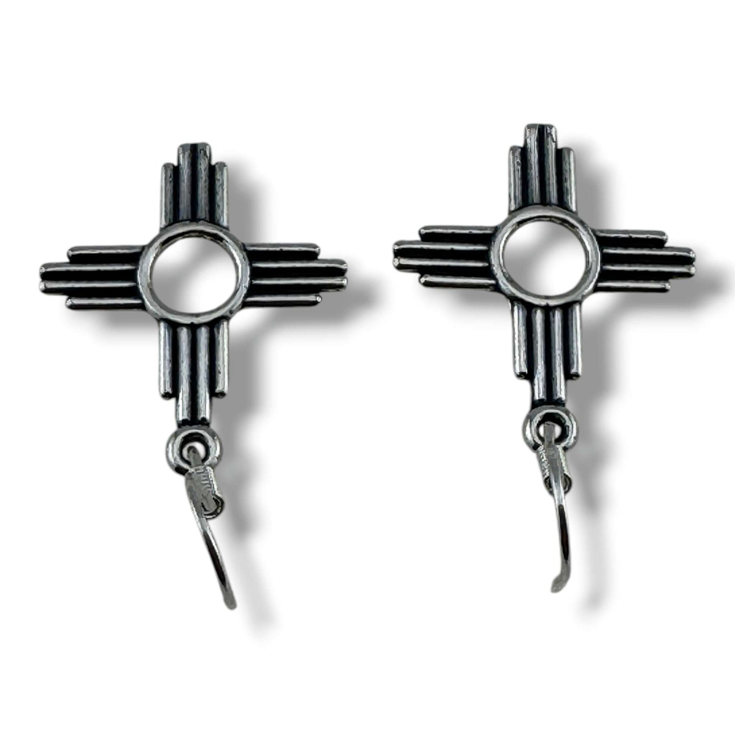 Sterling Silver Smaller Zia Sun Symbol Hook Dangle Earrings - SunWest Treasures